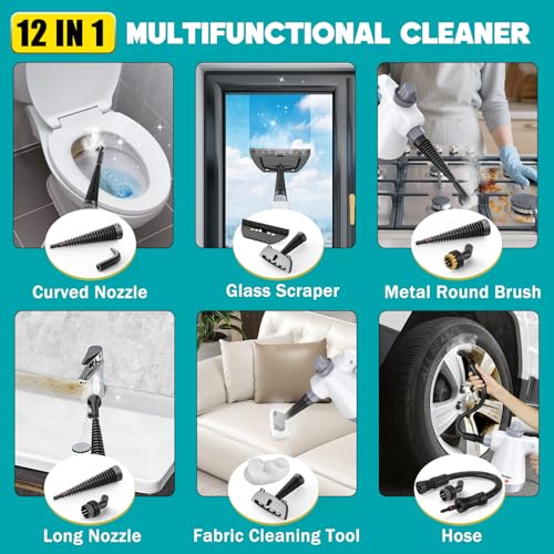 Rolipo Handheld Steam Cleaner, Portable Steam Cleaners, Pressurized with 12 pcs Accessories and Safety Lock, Multifunctional Hand Held Steam Cleaner for Cleaning Kitchen Bathroom Grout Windows Grease - Image 4