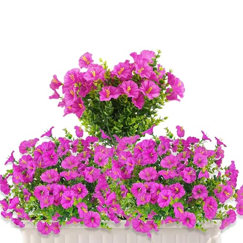 BUCOMTU Fiori Finti da Esterno, 6 Pezzi Mazzi di Petunie Finte Fiori, Piante Finte da Esterno, Piante Finte da Interno, Fiori Finti Resistente ai Raggi UV per Casa Balconi Portico Giardino
