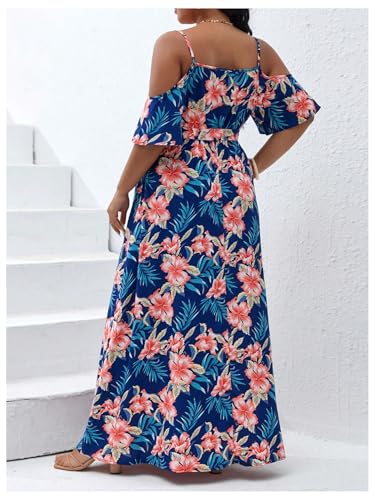 Image of Floerns Women's Plus Size Cold Shoulder Short Sleeve Split Thigh Long Dress