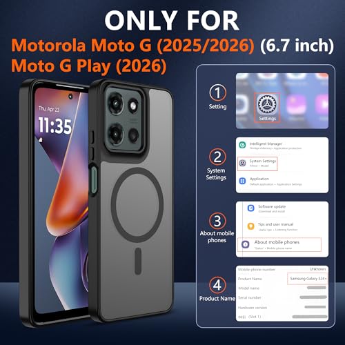 Pilaru Magnetic for Motorola Moto G 5G 2025/2026 & Moto G Play 2026 Case with Screen Protector (Built-in Magnets) (Military Grade Drop Protection) Slim Translucent Matte Shockproof for Moto G Black by Pilaru - Used condition - Image 2