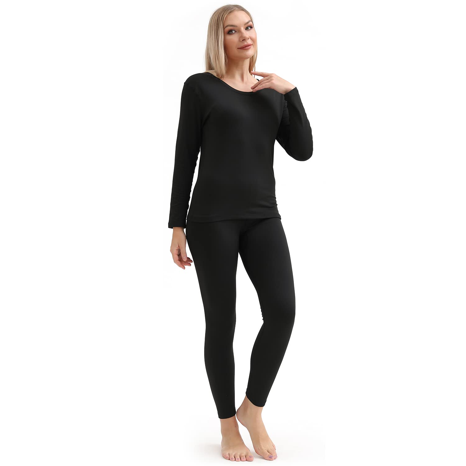 PISIQI Ropa Interior térmica para Mujer, Forro Polar, Ropa Interior Funcional, Ropa Interior de esquí, Ropa Interior térmica de Invierno, Suave, cálida, Flexible, Parte Superior e Inferior para Mujer