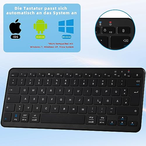 Qulose Kabellose Bluetooth Tastatur, Wiederaufladbare Mini Tastatur Type-C, Funk Tastatur, Ultraslim Ergonomisches Design, Deutsches QWERTZ Layout, für Android/iOS/Windows 11/10/8 – Bild 3