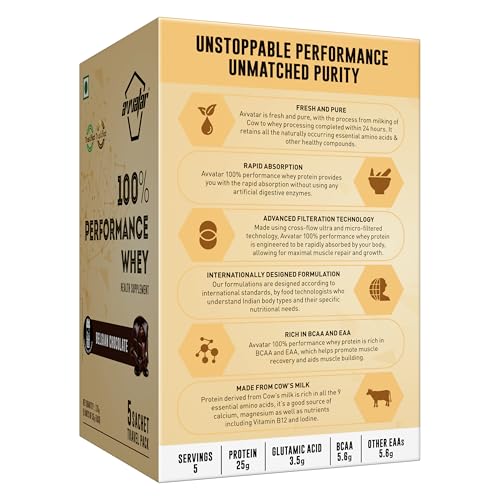 Image of avvatar PERFORMANCE WHEY PROTEIN | (5x35g) Travel Pack | Belgian Chocolate Flavour | 25g Protein