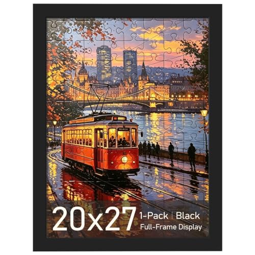 Picrit 20x27 Puzzle Frame Black Engineered Wood Picture Frame for Horizontal or Vertical Wall Mounting and Displaying Posters and Artwork Photos 1 Pack