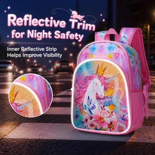 Image of CCJPX 3PCS Unicorn Backpack for Girls, 16 inchKids Preschool Sequin Bookbag and Lunch Box for Kindergarten Elementary