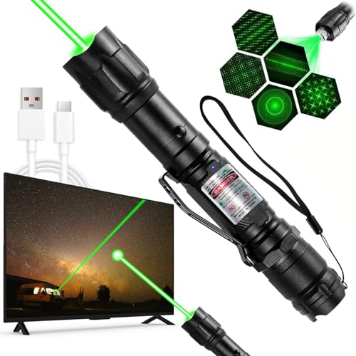 Damflew Green Laser Pointer High Power Pen - Long Range Rechargeable Laser Beam, USB-A Charging for Hiking, Presentations & Outdoor Use (Professional-Grade Green Light)