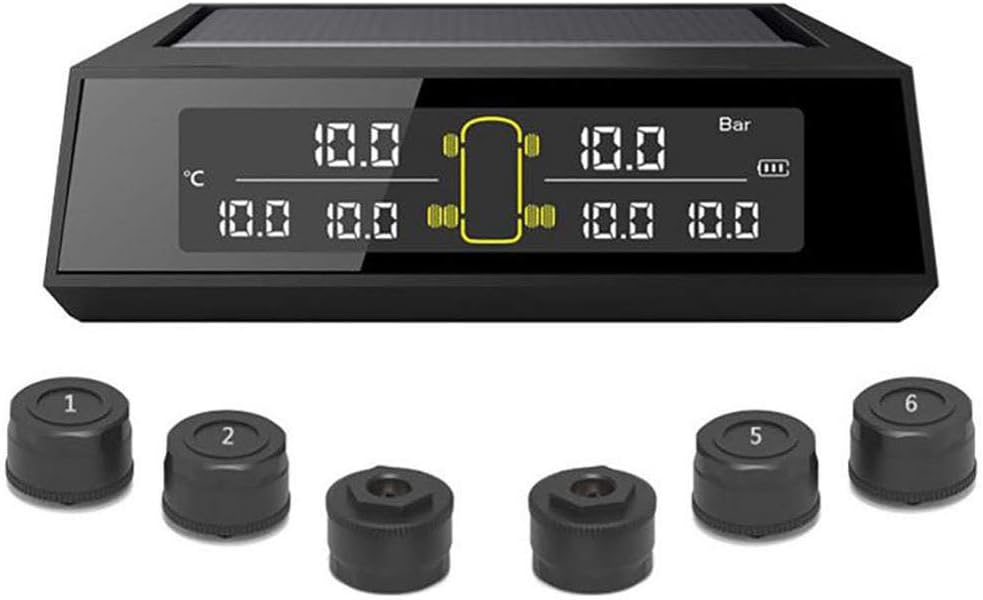 WYYHAA Wireless Solar Power TPMS Tire Pressure Monitoring, with 6 Tire Pressure Sensors, Real-Time Display Tire Pressure and Temperature and 6 Alarm Function for 6-Wheel Truck
