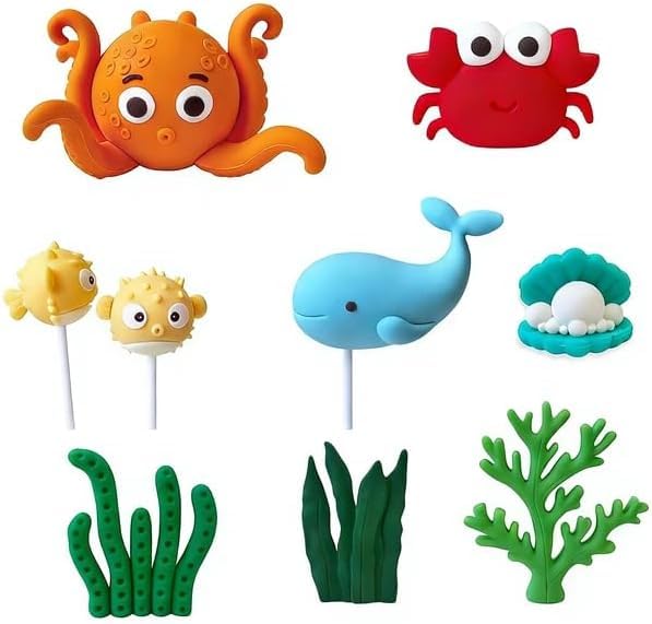 Under the Sea Cake Decorations 3D Ocean Theme Cake Decoration Sea Animals Cake Toppers with Octopus Whale Crab Pufferfish Under the Sea Theme for Boys Girls Baby Shower Party Supplies