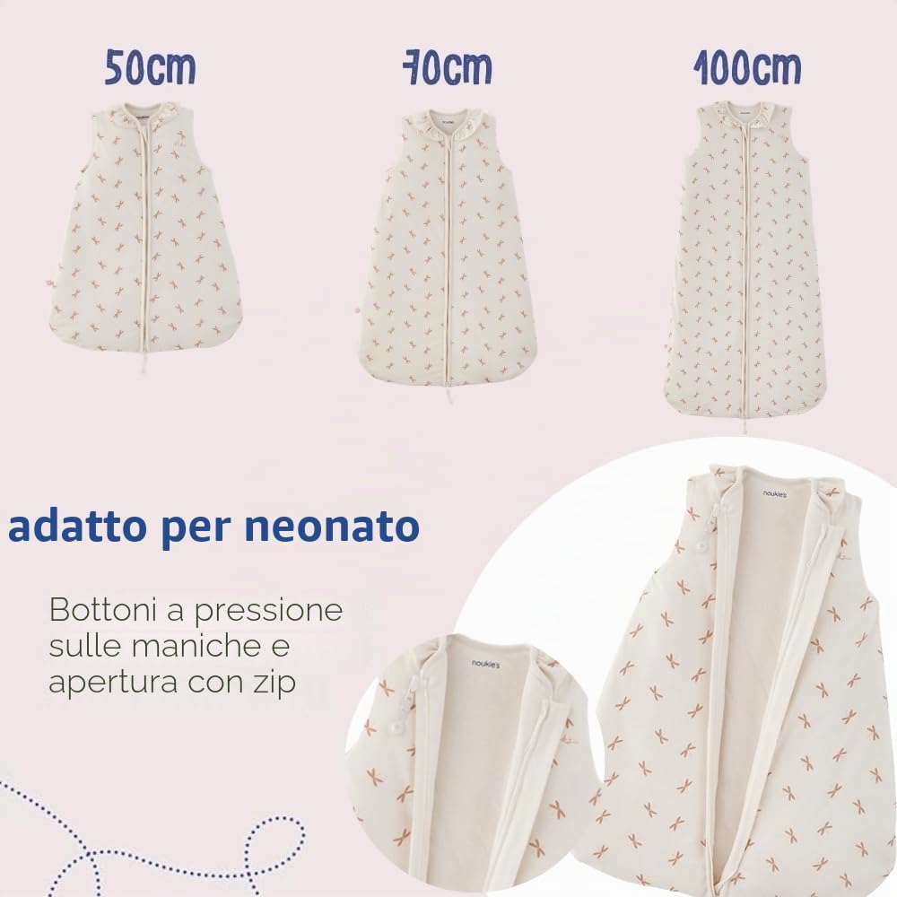 Noukie's - Sacco nanna a mezza stagione 1-6 mesi (70 cm) - Sacco nanna TOG 1-2 - Chiusura con zip - Jersey - Bianco e Rosa