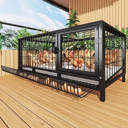 鶏ケージ 飼育ケージ 卵用トレイ付き 重厚炭素鋼製 屋内外兼用 天窓デザイン 高密度メッシュ 組み立て簡単 1-10羽用 鶏小屋 小動物飼育ケージ Tuduzo (120*58*62cm,A)