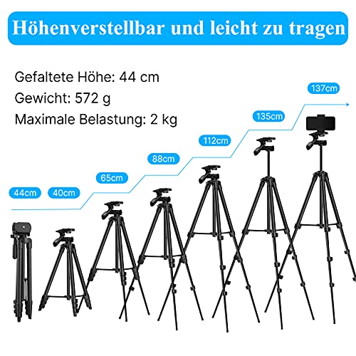 Fatorm Handy Stativ, 53 ” (135cm) Leichtes Kamera Stativ für Smartphone mit Bluetooth-Fernauslöser, Geeignet für… – Bild 5