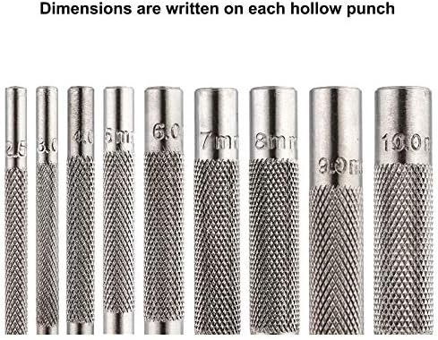Spurtar 9 Pcs Steel Hollow Punch Set 2.5-10mm Heavy Duty Round Leather Hole Punching Tool for Watch Cloth Belt Gaskets w/Storage Bag