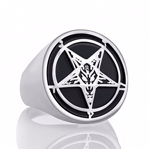 Elfasio Pentagram Satanic Baphomet Goat Rings Sulfur Leviathan Cross Satan Demon Devil Symbol Men Stainless Steel Ring Size 13 #TOP1