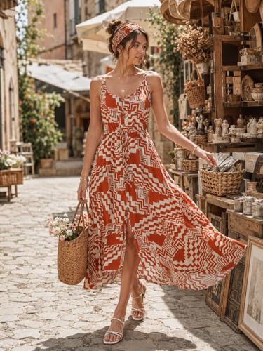 Image of BROVAVE Women's 2026 Summer Casual Boho Sundress Spaghetti Strap Midi Dress