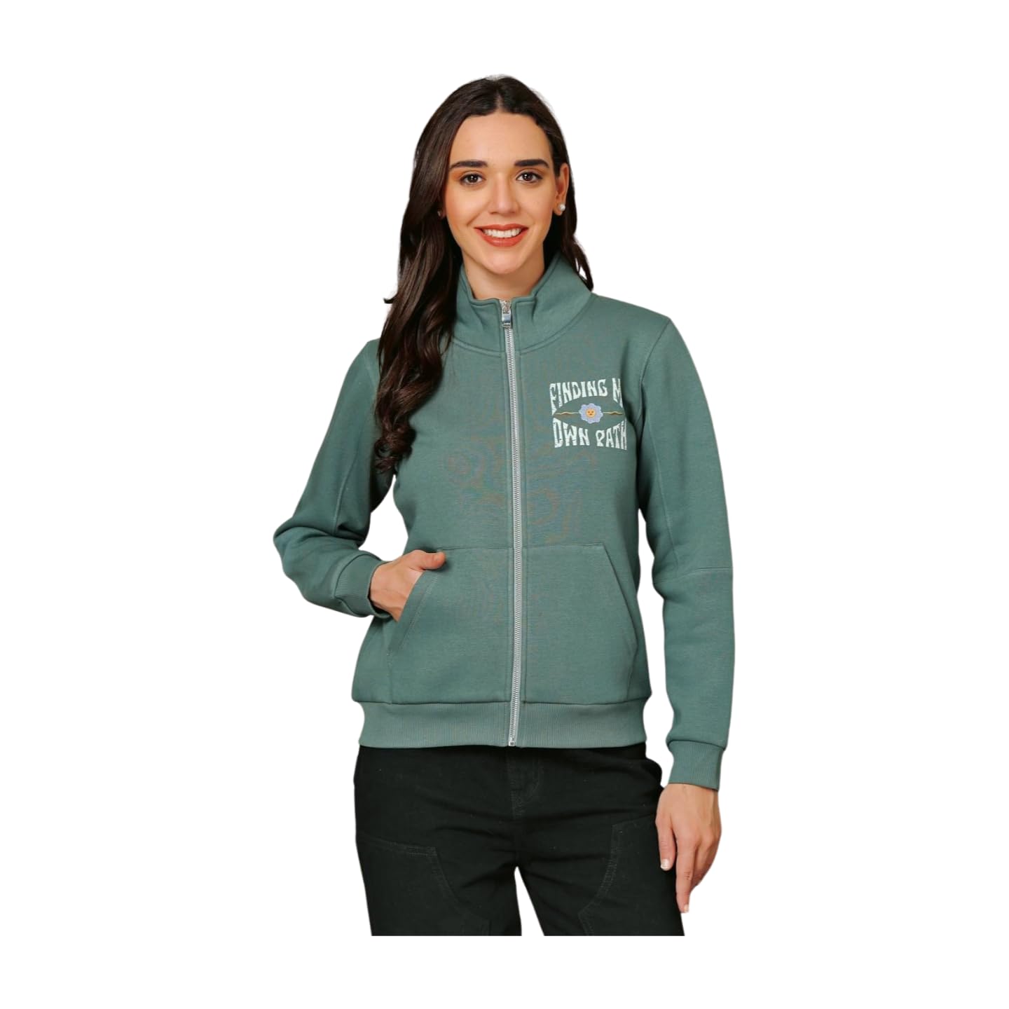 Women Graphic Printed Mock Neck Ribbed Sweatshirt-picture-25