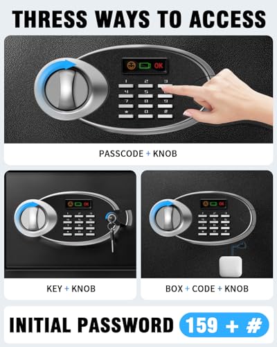 1.8 Cu Ft Safe Box with Fireproof Waterproof for Documents - Steel Security Personal Safe with Digital Electronic Keypad, Emergency Battery Box & Combination Lock, Safety Box for Valuables Money Cash - Thumbnail 3