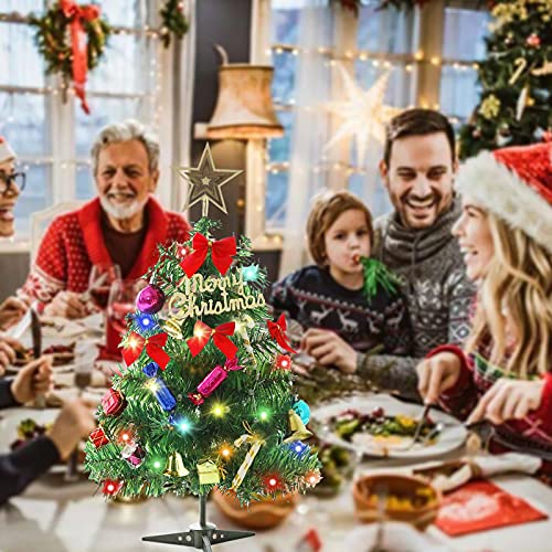 Mini Xmas Tree, 24"/60Cm Artificial Small Tabletop Christmas Pine Tree With Led String Lights & Ornaments For Holiday Home Office Decoration #TOP5