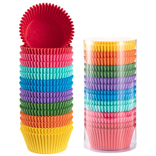 Image of Gifbera Bright Rainbow Jumbo Cupcake Liners Large Colorful Baking Cups | 400-Count, Greaseproof Muffin Liners Add Solid Colorful Cheer to Cupcakes & Muffins and Oven-Safe Paper for Baking