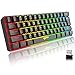 Produktbild Tastatur Kabellos Gaming, 61 Tasten Bluetooth 5.0 + 2.4G Dual-Modus Ergonomische Ultrakompakte Leise 60% Tastatur mit Regenbogen Hintergrundbeleuchtung Akku für Windows Mac PC PS4 Gamer, Schwarz