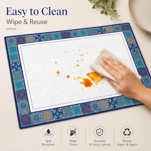 Image of Premium Leather Dining (Pack of 2) Placemats - Waterproof, Heat Resistant, Non-Slip Table Mats for Kitchen & Dining (Riviera Blue)