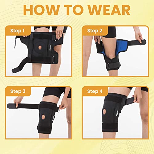 Image of AGARO Hinged Knee Wrap With Open Patella, Rigid Biaxial Hinge Knee Brace for Joint Pain Relief, Workout, Arthritis & Ligament Tear, Neoprene, Knee Cap for Men & Women, XXL, Black