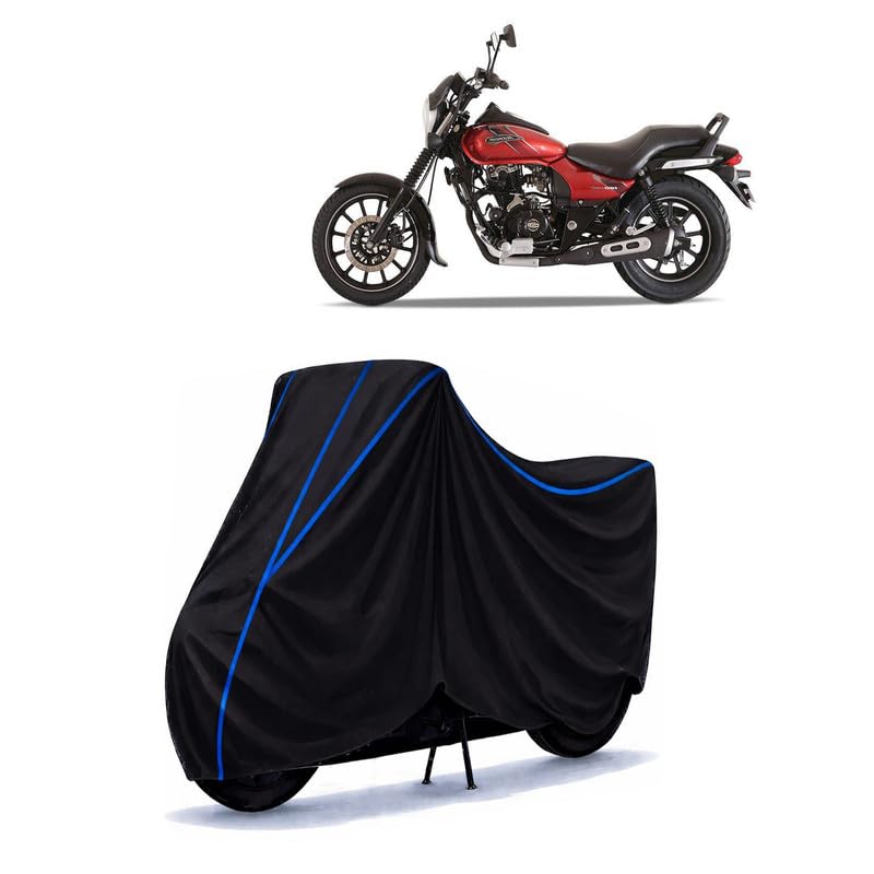 Image of Bajaj Avenger Street 180 BS6 Bike Cover Water Resistant Universal Motorcycle Rain | Heavy Duty UV Protection, Dust, Scratch Indoor Outdoor All Weather with Black Blue Piping Elastic