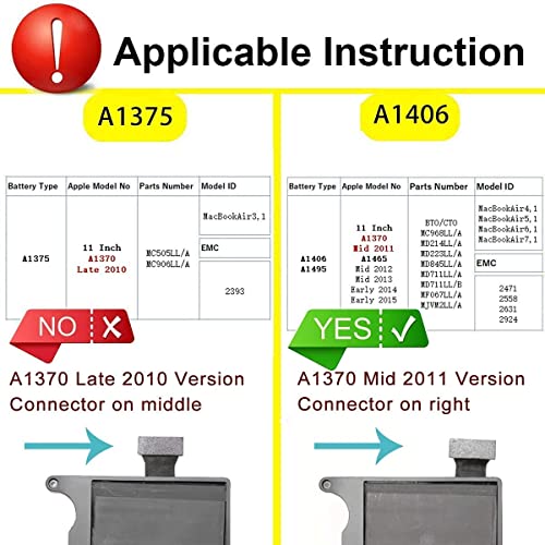 Image of A1495 A1406 A1465 A1370 Battery Compatible with MacBook Air 11 inch A1465 Mid 2012 Mid 2013 Early 2014 Early 2015,A1370 Mid 2011,MJVM2LL /A MD711LL /A MD711LL /B MD223LL /A 020-7376-A MC968LL /A 020-7377-A