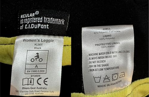 Bikers Gear Australia Damen Motorrad-Leggings mit Kevlar gefüttert, mit abnehmbarer CE-Protektoren, Schwarz, 14