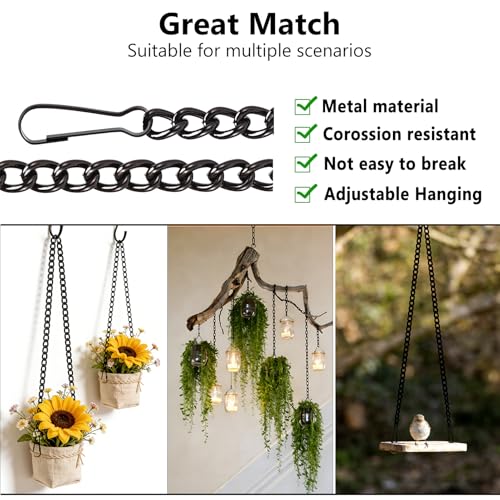 Image of SANGLE SOPFFY Stained Glass Window Hanging Chain,4 Pcs 30 Inch Black Metal Picture Hanging Chain Sunshine Catcher Stained Glass Window Panels Chains