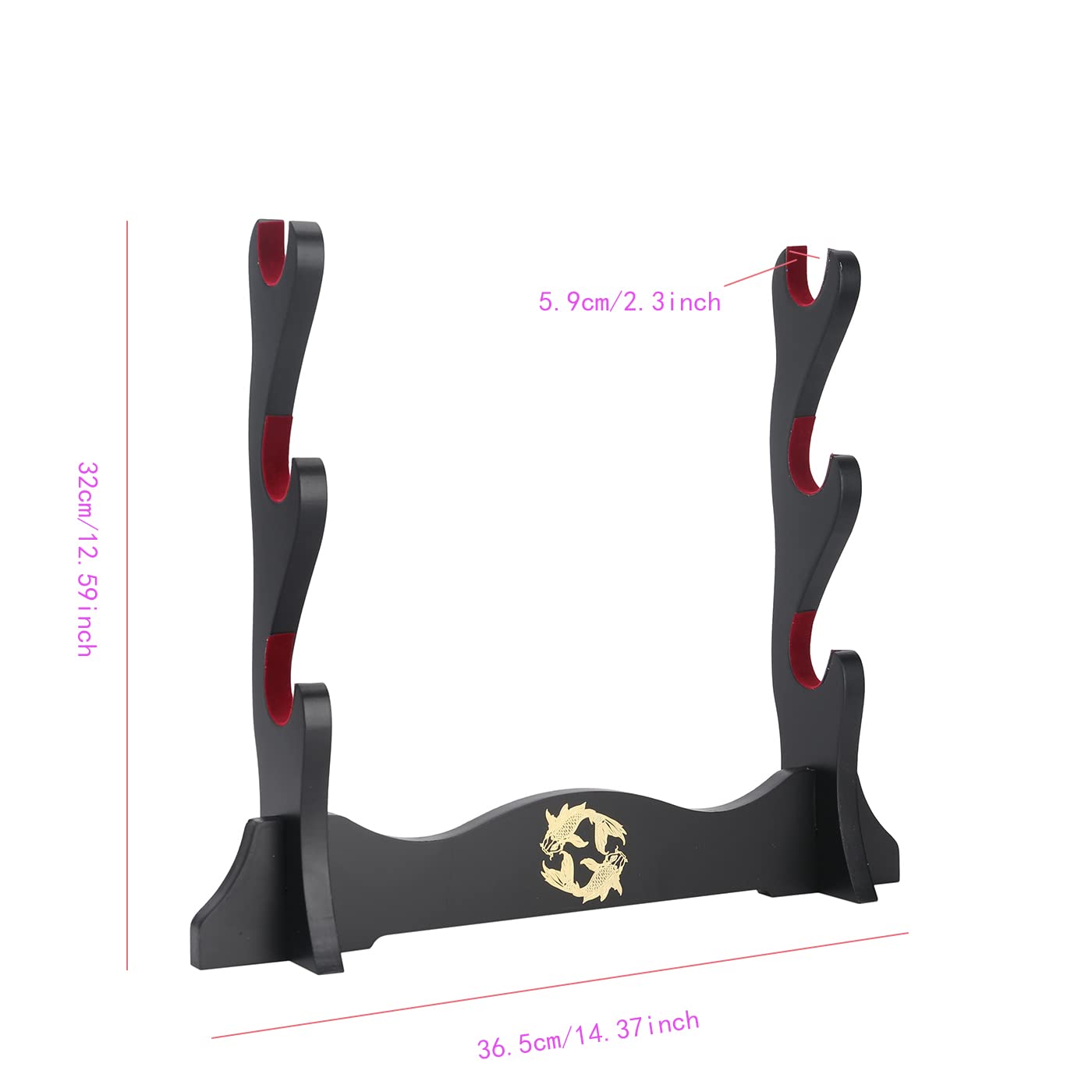 Supporto per Spada Supporto per Katana Imbottito in Velluto Giapponese Supporto per espositore per Samurai Tanto Sword Yin e Yang,3 Tier