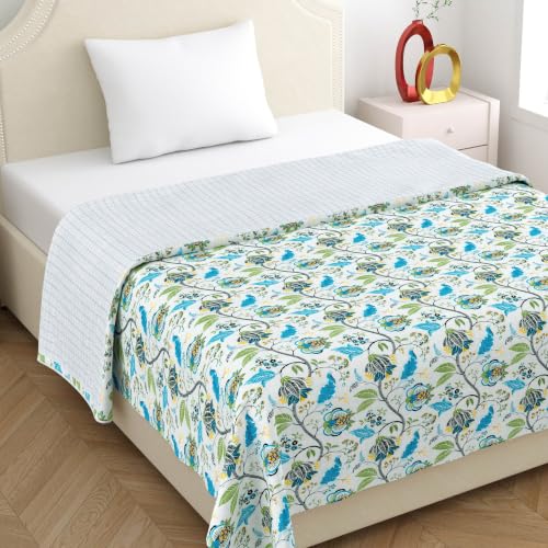 Image of Home Ecstasy 100% Cotton Mulmul Reversible Dohar for Single Bed 210 GSM (56 x 88 inches), Teal