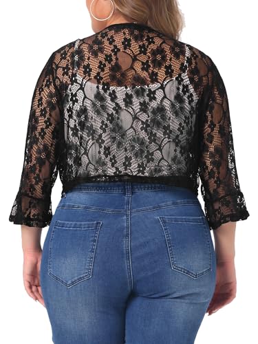 Agnes Orinda Plus Size Sheer Shrug Lace Cardigan for Women Crop Bolero Jacket Dress Sweater4