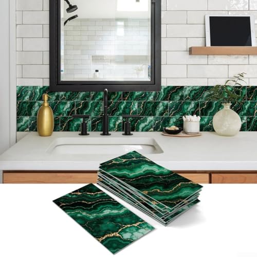 Lot de 16 autocollants muraux en galets auto-givrés pour dosseret de cuisine et salle de bain, aspect pierre texturée, feuilles décoratives résistantes à l'eau, 10,2 x 20,3 cm (D)