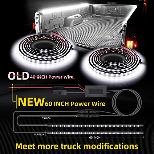 LED Truck Bed Lighting 2PCS 60Inch Flexible Strip Light Kits 12V High Brightness with On-Off Switch Fuse 2-Way Splitter Cable for Cargo Boats Pickup SUV or Others(IP65)