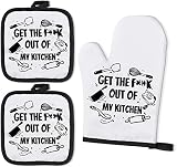 Souhoney Funny Gifts for Women Men Oven Mitts and Pot Holders Sets with Loop, Funny Oven Mitts House