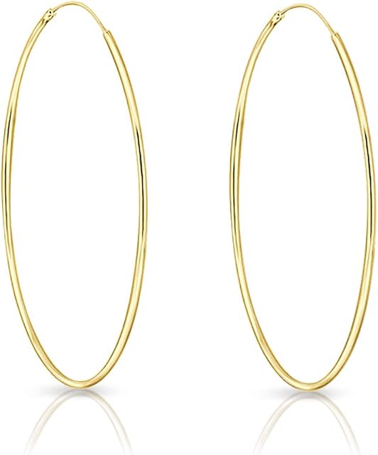DTPsilver® 925 Sterling Silver Yellow Gold plated TINY/SMALL/MEDIUM/LARGE Hoops/Sleepers Earrings - Thickness 1.2 mm - Diameter 8, 10, 12, 14, 16, 18, 20, 25, 30, 35, 40, 50, 60, 70, 80 mm