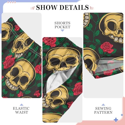 ZZXXB Skulls and Flowers Boys Long Pants Soft Trousers Elastic Waist Kids Lounge Bottoms with Pockets S-XL4