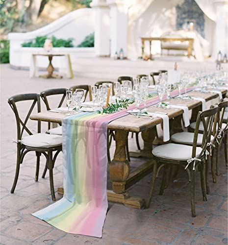 Chiffon Table Runner, Rainbow Stripes 10Ft Sheer Wedding Table Runner, Modern Colorful Cream Striped Aesthetics Farmhouse Dress Scarves Gauze Table Runner Kitchen Island/Party Décor 27"X120" #TOP4