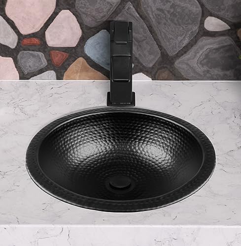 Monarch Abode 19194 Black Hand Hammered Rotunda Dual Mount Bathroom Vanity Sink (16 Inches) - Round Undermount Bathroom Sink - Drop In Vanity Sink - Metal Bathroom Sink thumb #2