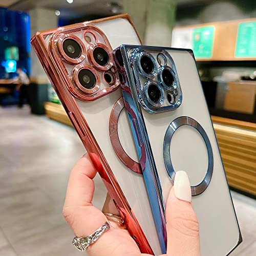 Image of aowner Magnetic Case for iPhone 14 Pro Max Square Case [Compatible with MagSafe] Crystal Clear,Fullbody Protection Non-Yellowing Slim Fit Shockproof for Women Girls Protective Phone Cover, Deep Purple