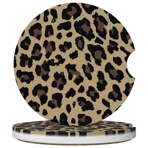 Porte-gobelets de voiture motif léopard en céramique absorbante | Lot de 2