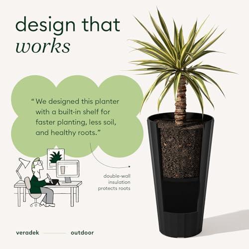 Image of Veradek Column Series Tall Planter - Tapered Outdoor Planter with Shelf