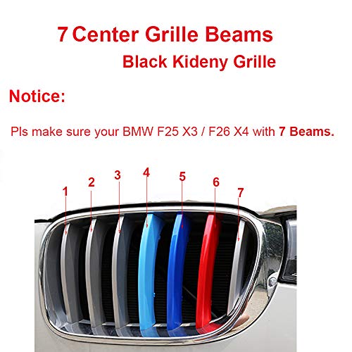 Image of Tri-Colored Grille Insert Trims, 1Set(3pcs) W /Standard Front Stripe Grille Insert Trims Only Comaptible for 2011-2017 BMW F25 X3 /2014-2017 /2018 F26 X4 Center Kidney Grill (7 Beams)