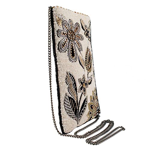 Mary Frances Breezy Beaded Crossbody Cell Phone Bag with Floral Design, Ivory3