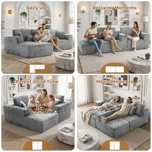 Image of 108 inch Boneless Couch for Living Room, L Shaped Modular Sectional Sofa