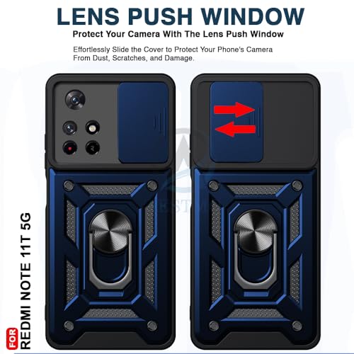 Image of AESTMO Tough Armor Redmi Note 11T 5G / Poco M4 Pro 5G Bumper Back Case Cover | Sliding Camera Shield Cover | 360 Degree Protection Back Case Cover for Redmi Note 11T 5G / Poco M4 Pro 5G (Blue)