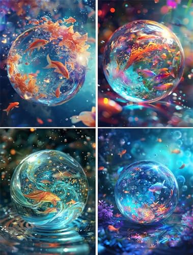 Kit Diamond Painting poisson 5D : Lot de 4 projets créatifs à offrir aux adultes