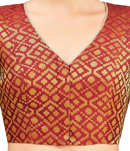 Image of Studio Shringaar Women's Readymade Brocade Elbow Length Sleeves Saree Blouse
