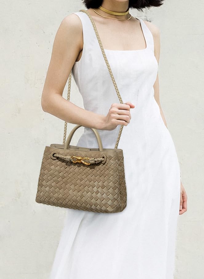 Suede Woven Tote Bag for Women Retro Woven Bag Handbag Bow Shoulder Satchel Suede Crossbody Purse Top Handle Tote Handbags - Image 2