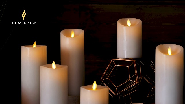 Image of Luminara Realistic Moving Flame LED Candle Scalloped Edge Smooth Finish Real Wax Pillar, Vanilla Honey Scented, Timer - Ivory (3 inch x 4.5 inch)